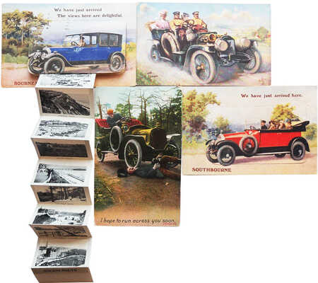 Подборка из 4 зарубежных почтовых карточек с изображениями ретро автомобилей: